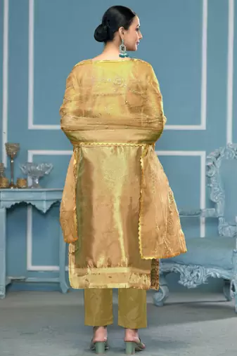 Olive woven organza churidar dress-materials