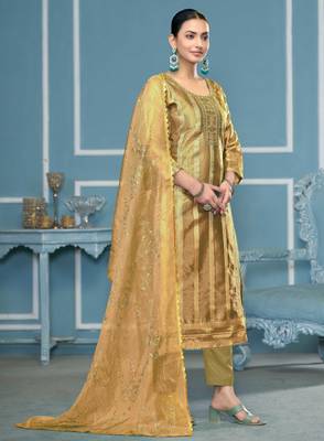 Olive woven organza churidar dress-materials 4