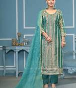 Sea-green woven organza semi stitched churidar dress-materials