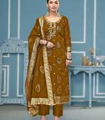 Mustard woven banarasi semi stitched churidar dress-materials