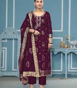 Purple woven banarasi semi stitched churidar dress-materials