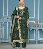 Green woven banarasi semi stitched churidar dress-materials