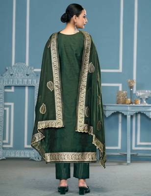 Green woven banarasi churidar dress-materials 3