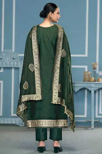 Green woven banarasi churidar dress-materials