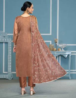 Orange embroidered organza churidar dress-materials 3