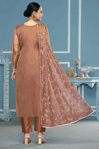 Orange embroidered organza churidar dress-materials