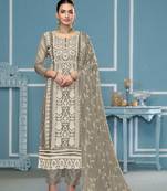 Light-grey embroidered organza semi stitched churidar dress-materials