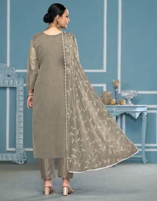 Light-grey embroidered organza churidar dress-materials 3