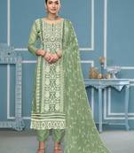 Green embroidered organza semi stitched churidar dress-materials