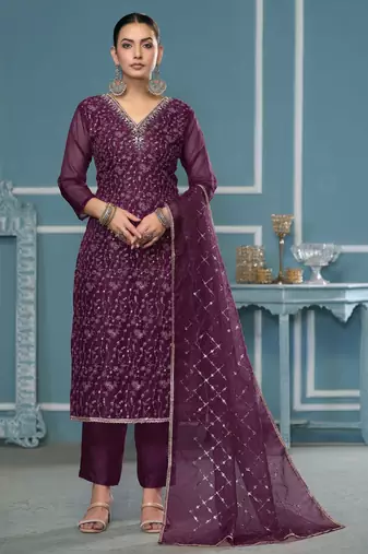 Blue sequins organza semi stitched churidar dress-materials