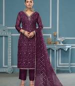 Blue sequins organza semi stitched churidar dress-materials