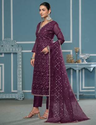 Blue sequins organza churidar dress-materials 2