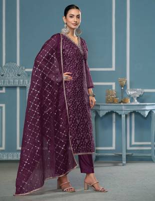 Blue sequins organza churidar dress-materials 4