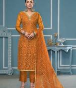 Yellow sequins organza semi stitched churidar dress-materials