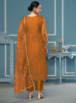 Yellow sequins organza churidar dress-materials 3