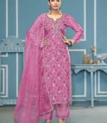 Baby-pink hand embroidery organza semi stitched churidar dress-materials