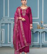 Magenta woven cotton semi stitched churidar dress-materials