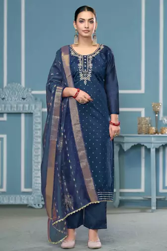 Blue woven cotton semi stitched churidar dress-materials