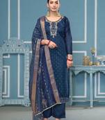Blue woven cotton semi stitched churidar dress-materials