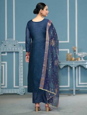 Blue woven cotton semi stitched churidar dress-materials 3