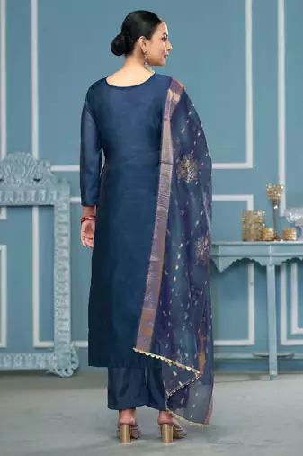 Blue woven cotton semi stitched churidar dress-materials