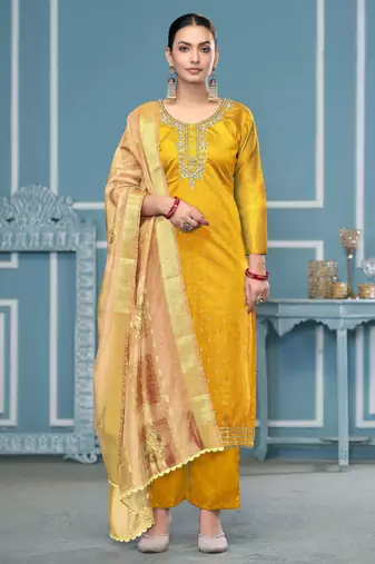 Yellow woven cotton semi stitched churidar dress-materials