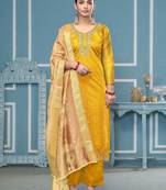 Yellow woven cotton semi stitched churidar dress-materials