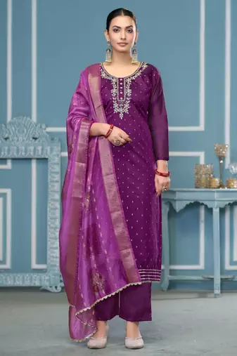 Violet woven cotton semi stitched churidar dress-materials