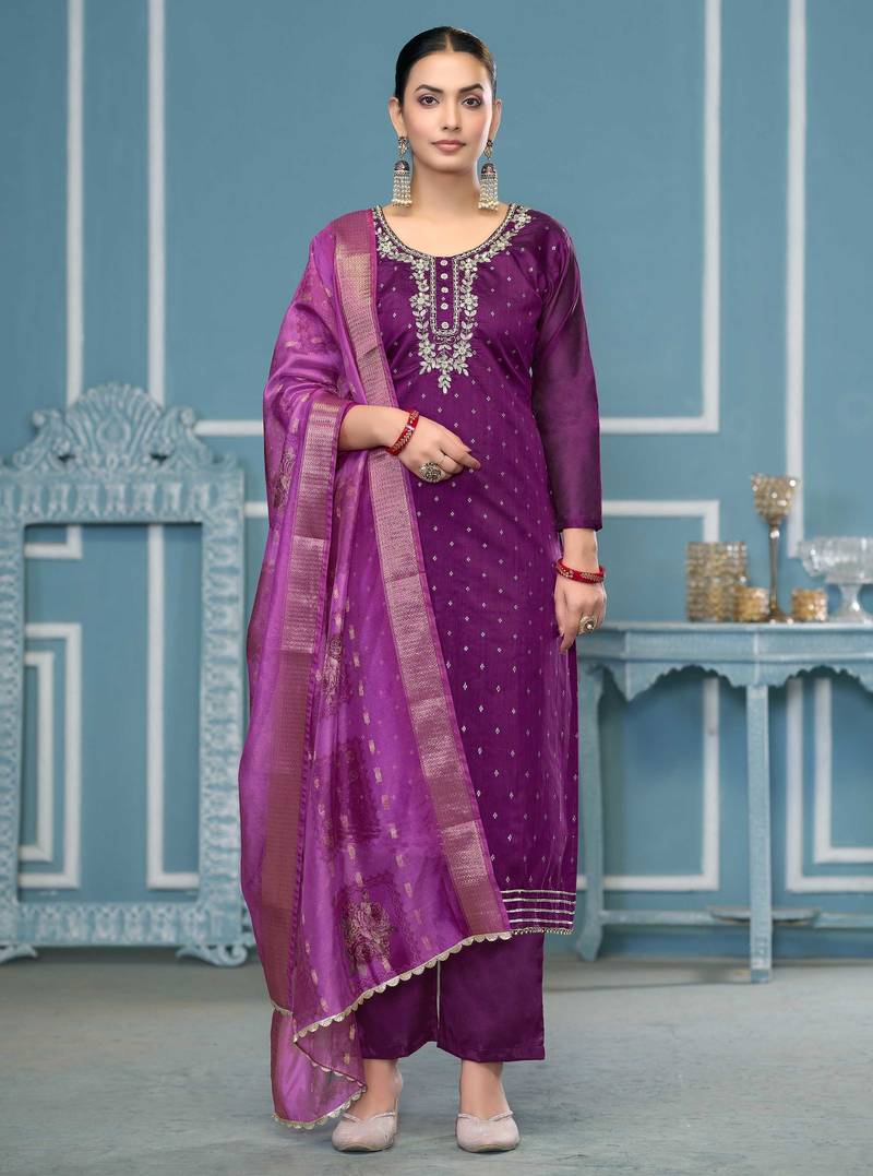 Violet woven cotton semi stitched churidar dress-materials