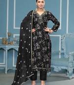 Black hand embroidery cotton semi stitched churidar dress-materials