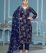 Blue hand embroidery cotton semi stitched churidar dress-materials