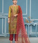 Multicolor hand embroidery shimmer semi stitched churidar dress-materials