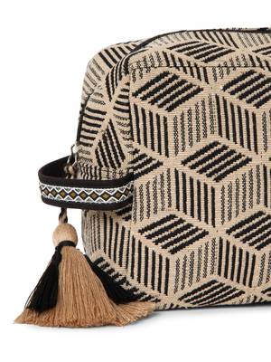 tribal beige & black cotton canvas diamond jacquard travel pouch 8