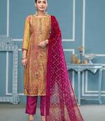 Multicolor hand embroidery shimmer semi stitched churidar dress-materials