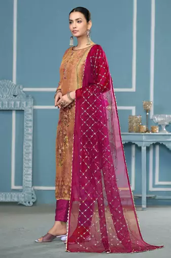 Multicolor hand embroidery shimmer churidar dress-materials