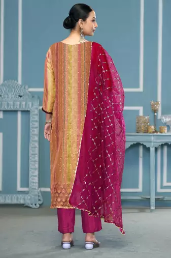 Multicolor hand embroidery shimmer churidar dress-materials