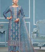 Teal-blue sequins cotton silk semi stitched churidar dress-materials