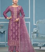 Purple sequins cotton silk semi stitched churidar dress-materials
