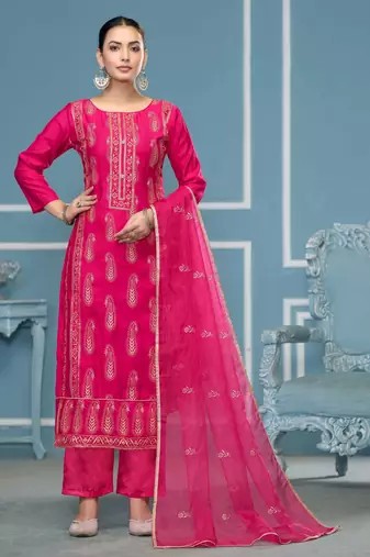 Pink sequins cotton silk semi stitched churidar dress-materials