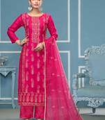 Pink sequins cotton silk semi stitched churidar dress-materials