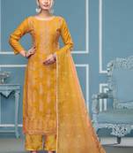 Yellow sequins cotton silk semi stitched churidar dress-materials