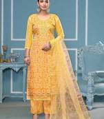 Yellow sequins organza semi stitched churidar dress-materials