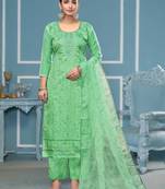 Sea-green sequins organza semi stitched churidar dress-materials