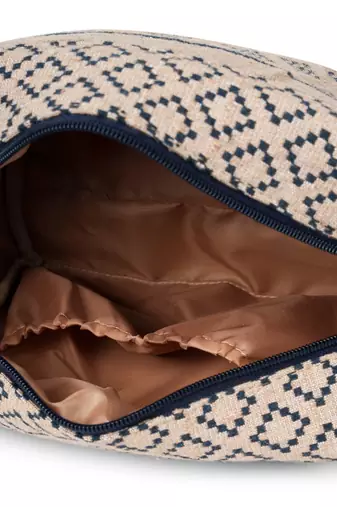 tribal beige & navy cotton canvas tribal jacquard travel pouch