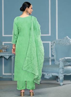 Sea-green sequins organza churidar dress-materials 3