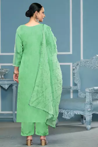 Sea-green sequins organza churidar dress-materials