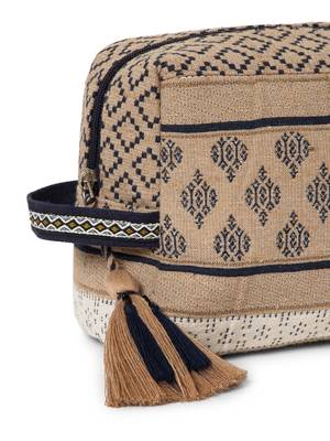 tribal beige & navy cotton canvas tribal jacquard travel pouch 8