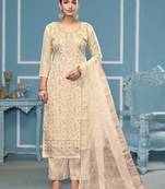 White sequins organza semi stitched churidar dress-materials