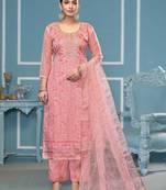Pink sequins organza semi stitched churidar dress-materials