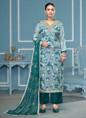 Multicolor hand embroidery organza churidar dress-materials 1
